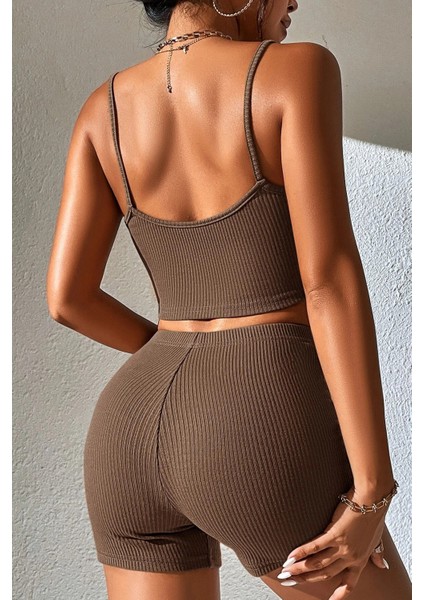 Kadın Kahverengi Şortlu Kaşkorse Gecelik Takım fırsatları