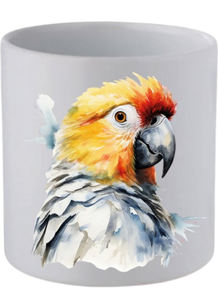 Sulu Boyalı Papağanlı Kulpsuz Kupa Bardak Doğum Günü Hediyeleri - Seramik Kahve, Su Hediyelik