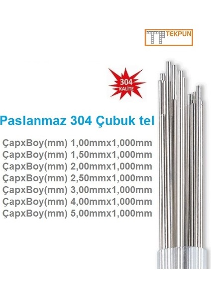 Paslanmaz Çubuk Tel 2,50MMX1MT 12 Adet
