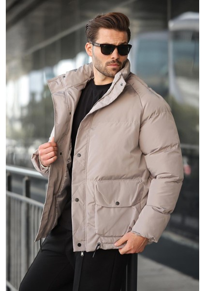 Taş Rengi Fermuarlı Çıt Kapamalı Şişme Erkek Mont E7436 fırsatları