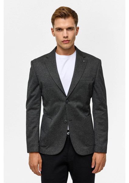 Slim Desenli Mono Yaka Siyah Erkek Ceket CT2021600410