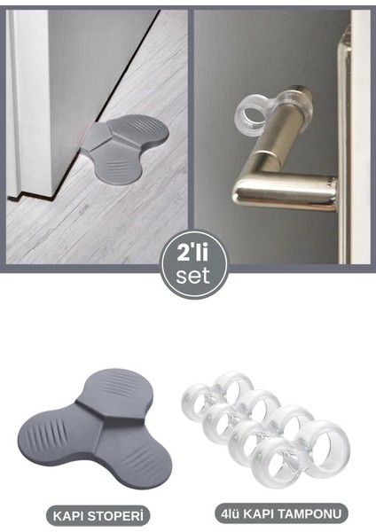 Kapı Stoper Seti, 3 Kademeli Kapı Altı Tutucu Takoz + 4 Adet Kapı Pencere Kolu Darbe Önleyici Tampon