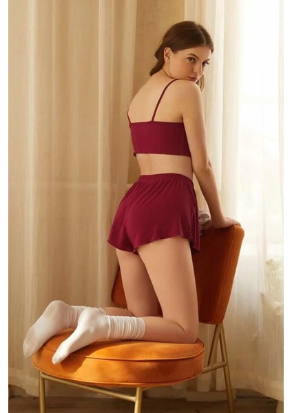 Kadın Bordo Şortlu Kaşkorse Gecelik Takım fiyatları