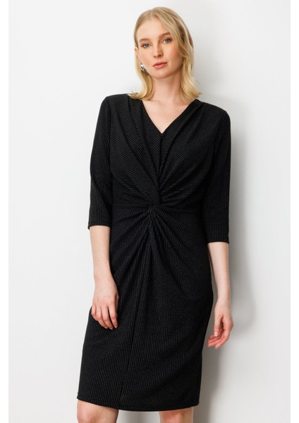 Kadın Önü Büzgülü Simli Midi Elbise 4921 Siyah fiyatları