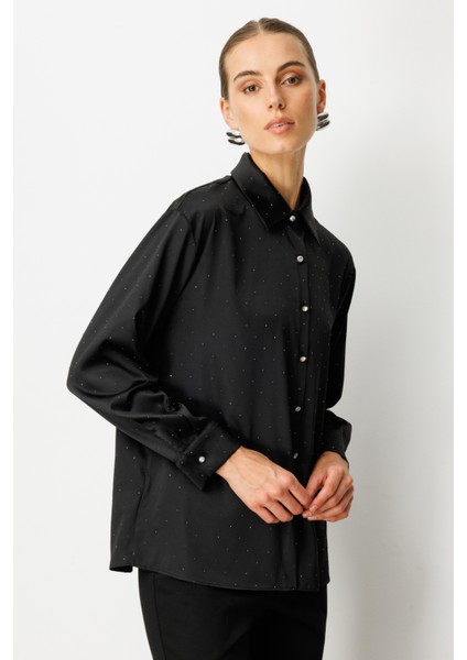 Kadın Taşlı Saten Gömlek 3003 Siyah fiyatları