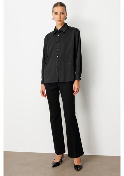Kadın Taşlı Saten Gömlek 3003 Siyah modelleri