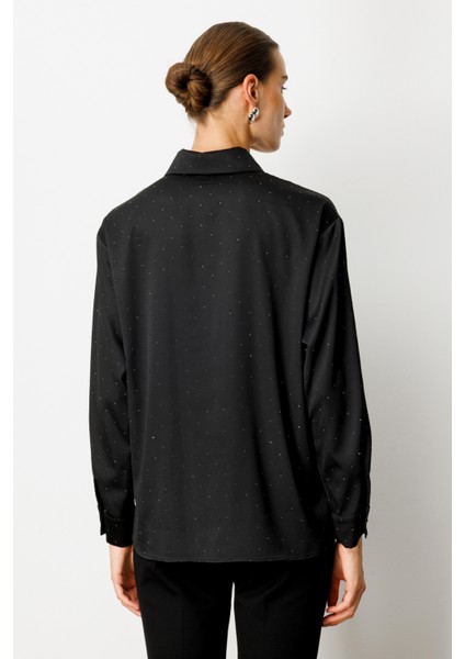 Kadın Taşlı Saten Gömlek 3003 Siyah fırsatları