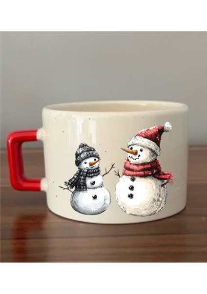 Yılbaşında Kardan Adamlar Baskılı Kahve Fincanı Kupa Bardak Yılbaşı Yeni Yıl Hediyesi