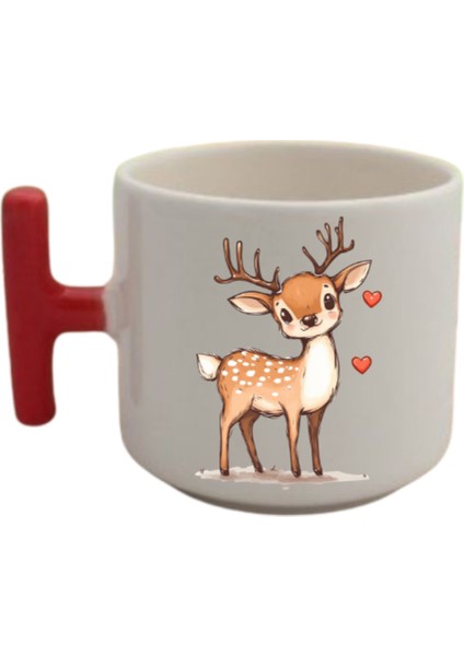 Kalpli Sevimli Geyik Baskılı Kahve Kupası Kupa Bardak Doğum Günü Hediyesi