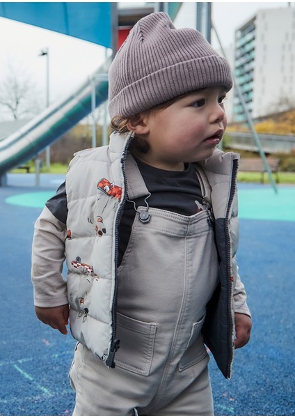 1-4 Yaş Erkek Bebek Bej Renk Askılı Tulum – Cep Detaylı, Alttan Çıtçıtlı