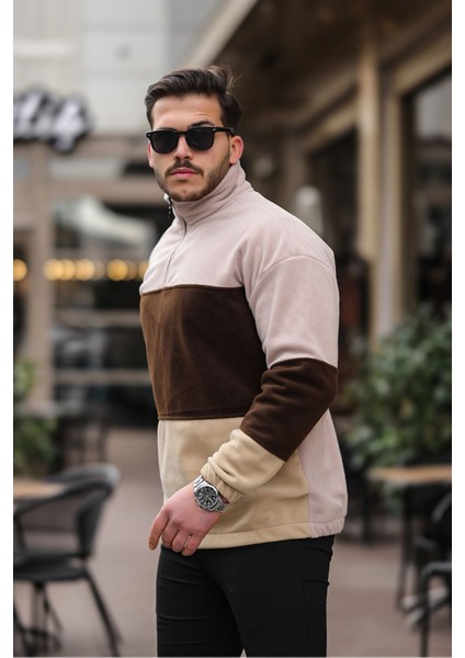Yarım Fermuarlı Üç Renk Polar Sweatshirt modelleri
