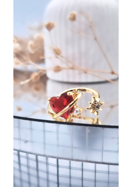 Halkalı Kalp Figürlü Çelik Kaplama Yüzük