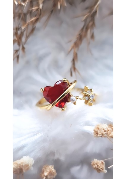 Halkalı Kalp Figürlü Çelik Kaplama Yüzük modelleri