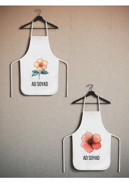 Çiçek Temalı Baskılı Isme Özel 2'li Keten Mutfak Önlüğü
