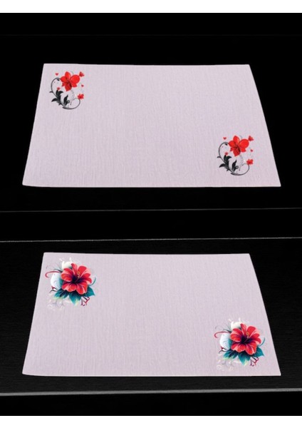 Çiçek Teması Baskılı Mutfak Masası 2'li Keten Servis Bezi 28X40 cm Amerikan Servis