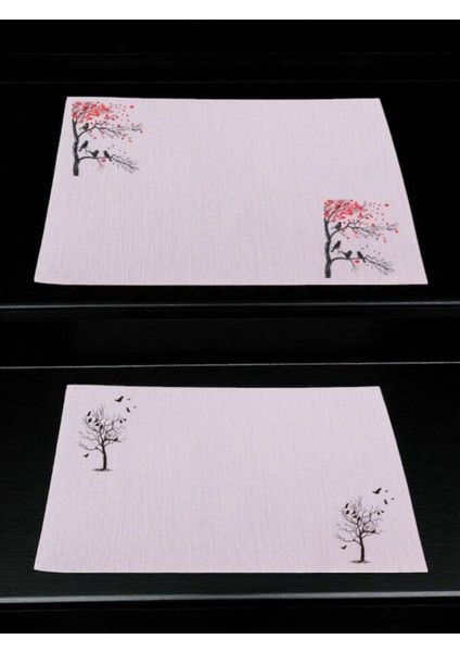 Ağaç ve Kuş Baskılı Mutfak Masası Keten Servis Bezi 28X40 cm Amerikan Servis