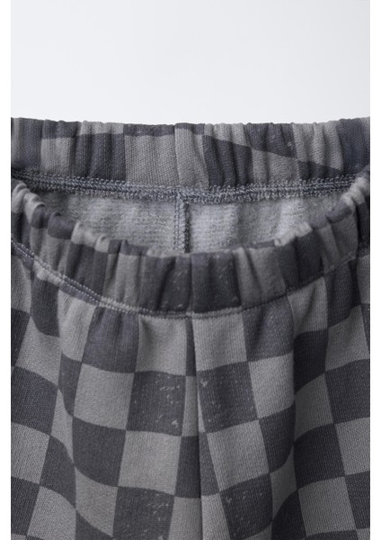 Erkek Çocuk Pamuklu Füme Checkered Desenli Eşofman Takımı - New Heights Yazı Detaylı indirimleri