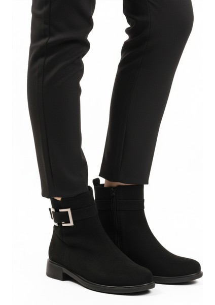 Siyah Süet Fermuarlı Kaymaz Içi Polarlı Kadın Bot 209144 Z
