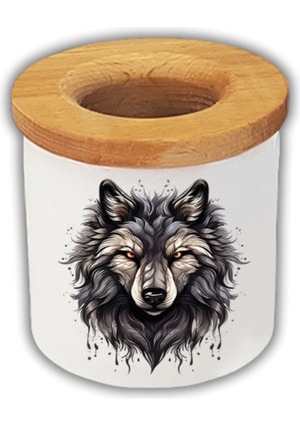 Siyah Kurt Baskılı Kalemlik Kalem Kutusu