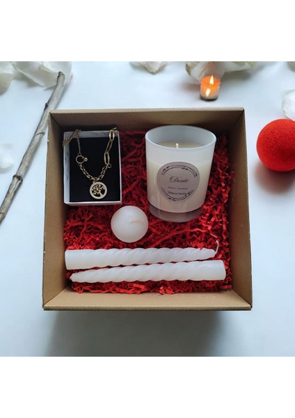 Hediye Seti-Kokulu Beyaz Bardak Mum-Yaşam Agacı Kolye+Burgulu Mum-Yüzen Mum fiyatları