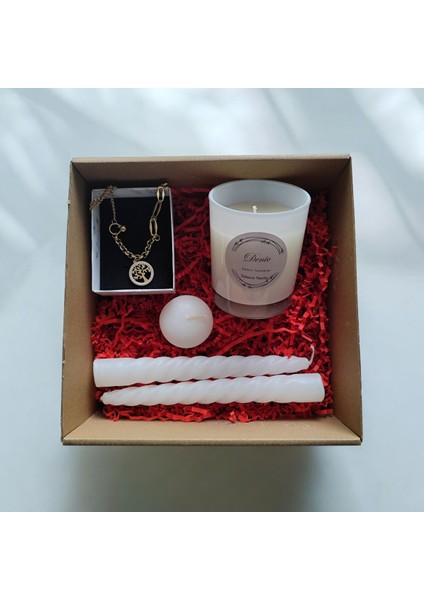 Hediye Seti-Kokulu Beyaz Bardak Mum-Yaşam Agacı Kolye+Burgulu Mum-Yüzen Mum fırsatları