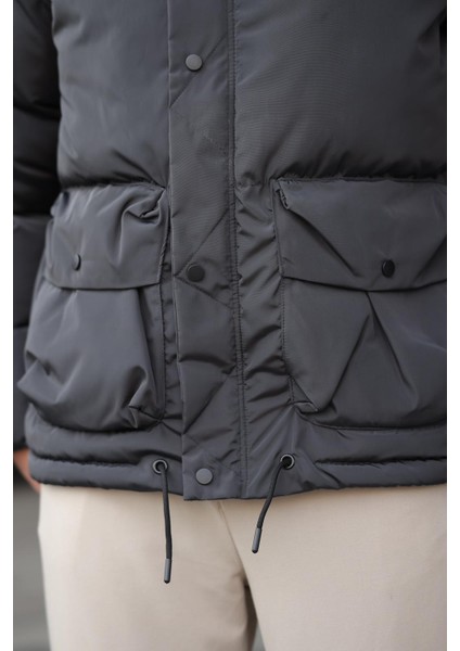 Antrasit Fermuarlı Çıt Kapamalı Şişme Erkek Mont E7436 fiyatları