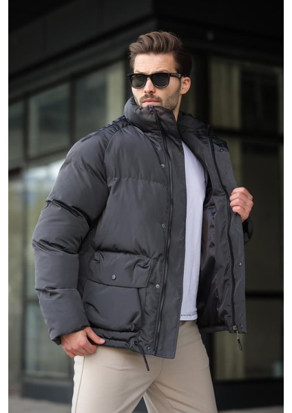 Antrasit Fermuarlı Çıt Kapamalı Şişme Erkek Mont E7436 modelleri