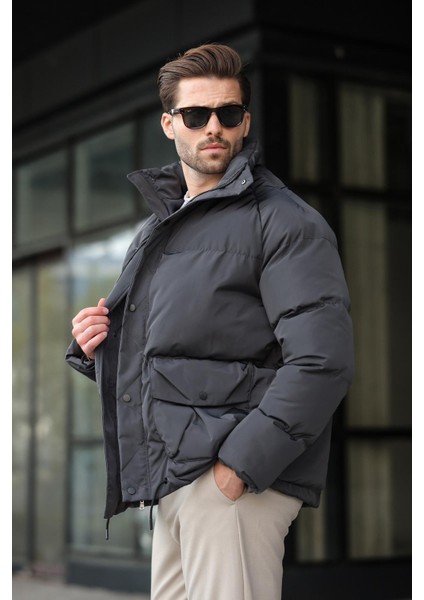 Antrasit Fermuarlı Çıt Kapamalı Şişme Erkek Mont E7436 fırsatları