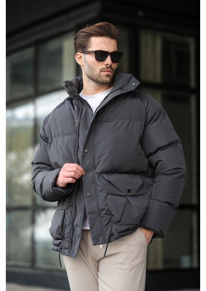 Antrasit Fermuarlı Çıt Kapamalı Şişme Erkek Mont E7436 indirimleri