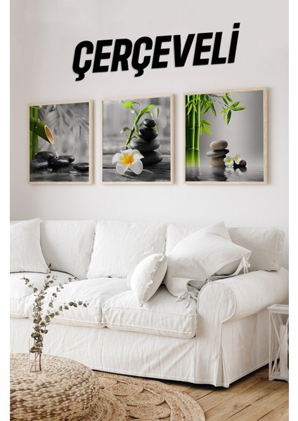 Ahşap Çerçeveli Mdf Kare Tablo Seti Salon ve Oturma Odası Için KR4003 23 x 23