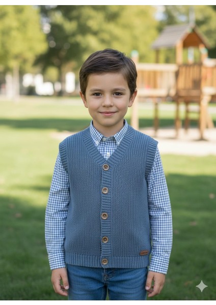 Erkek Çocuk Selanik Örgü Düğmeli Triko Yelek Abiye & Günlük Şık Kombin 5-8 Yaş