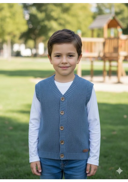 Erkek Çocuk Selanik Örgü Düğmeli Triko Yelek Abiye & Günlük Şık Kombin 5-8 Yaş