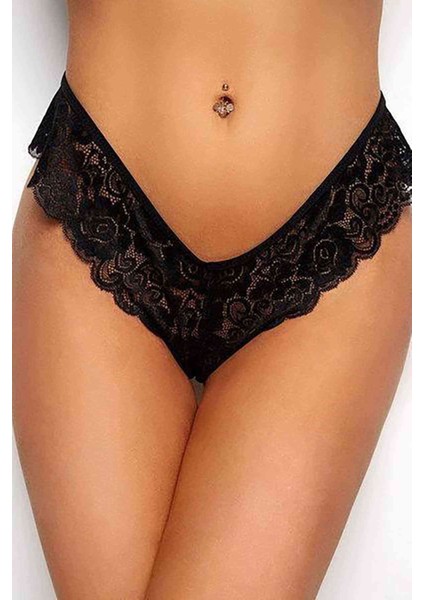 Kadın Siyah Dantelli Seksi Külot