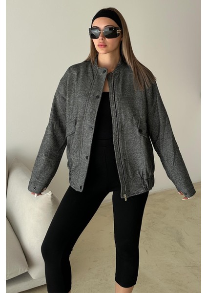 Çıt Çıt Detaylı Bomber Kaşe Ceket Gri 8276