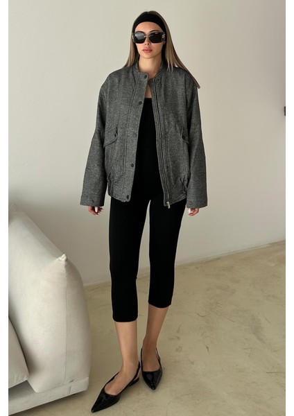 Çıt Çıt Detaylı Bomber Kaşe Ceket Gri 8276 modelleri