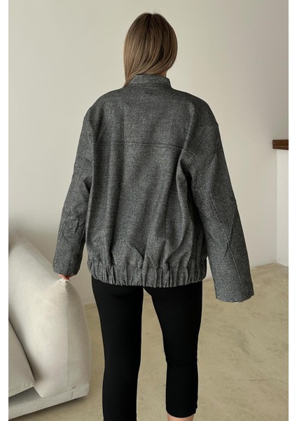 Çıt Çıt Detaylı Bomber Kaşe Ceket Gri 8276