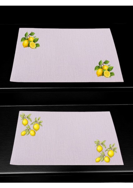 Limon Baskılı Mutfak Masası 2'li Keten Servis Bezi 28X40 cm Amerikan Servis