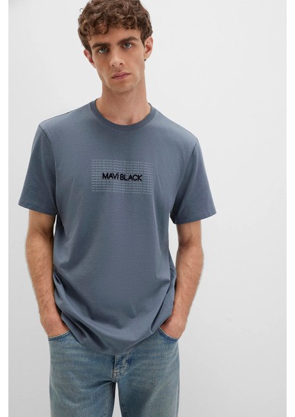 Erkek Baskılı T-Shirt M0613042 Koyu Mavi
