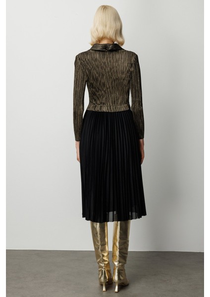 Kadın Eteği Piliseli Kalp Yaka Elbise 4913 Siyah modelleri