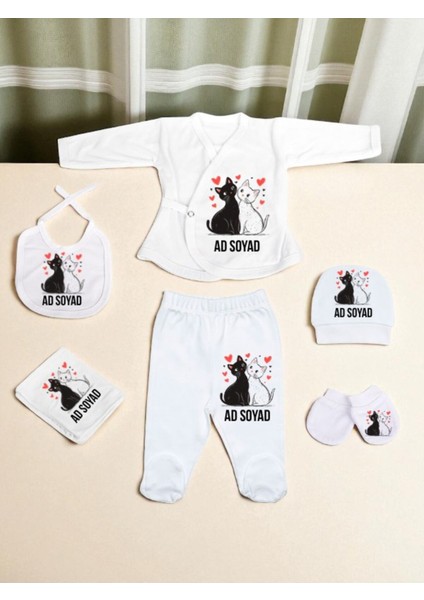 Kalpli Kedi Baskılı Bebek Hastane Çıkış Seti Yeni Doğan Bebek Hediyesi Bebeğe Hediye
