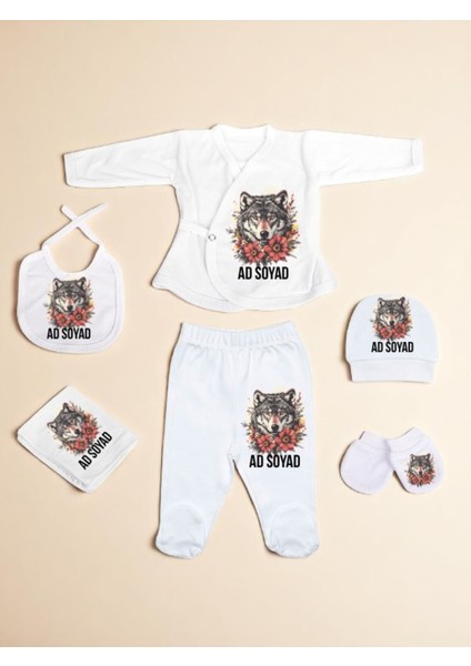 Çiçekli Kurt Baskılı Bebek Hastane Çıkış Seti Yeni Doğan Bebek Hediyesi Bebeğe Hediye