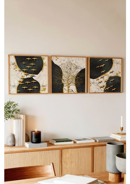 Ahşap Çerçeveli Mdf Kare Tablo Seti Salon ve Oturma Odası Için KR4004 23 x 23 modelleri