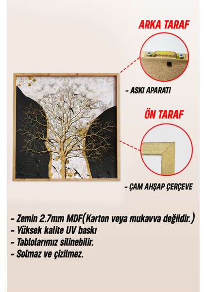 Ahşap Çerçeveli Mdf Kare Tablo Seti Salon ve Oturma Odası Için KR4004 23 x 23
