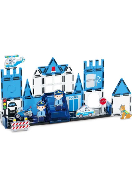 Manyetik Tiles Polis Karoları 42 Parça Manyetik Yapı Magnetic Bloklar modelleri