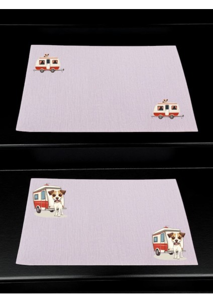 Köpekli Karavan Baskılı Mutfak Masası 2'li Keten Servis Bezi 28X40 cm Amerikan Servis