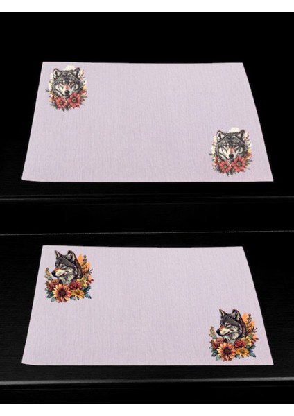 Çiçek ve Kurt Baskılı Mutfak Masası Keten Servis Bezi 28X40 cm Amerikan Servis