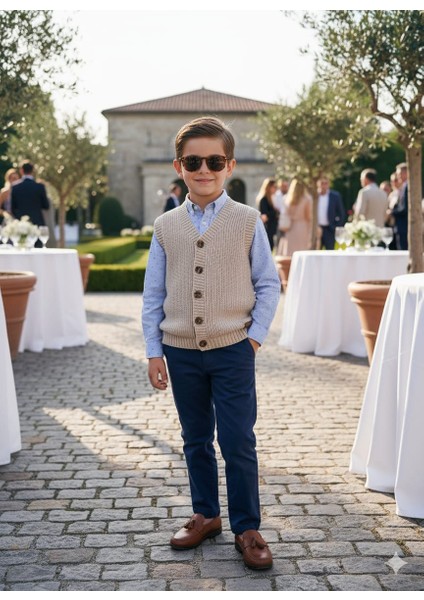 Erkek Çocuk Selanik Örgü Düğmeli Triko Yelek Abiye & Günlük Şık Kombin 5-8 Yaş