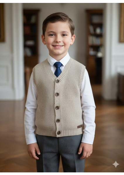 Erkek Çocuk Selanik Örgü Düğmeli Triko Yelek Abiye & Günlük Şık Kombin 5-8 Yaş fiyatları