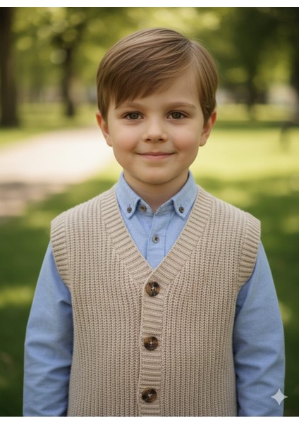 Erkek Çocuk Selanik Örgü Düğmeli Triko Yelek Abiye & Günlük Şık Kombin 5-8 Yaş