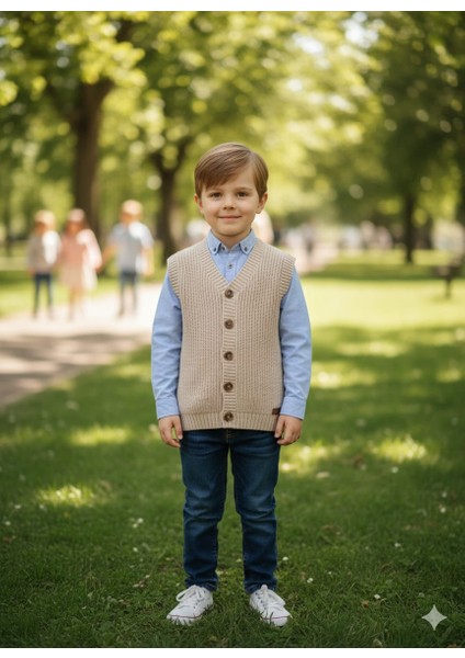 Erkek Çocuk Selanik Örgü Düğmeli Triko Yelek Abiye & Günlük Şık Kombin 5-8 Yaş